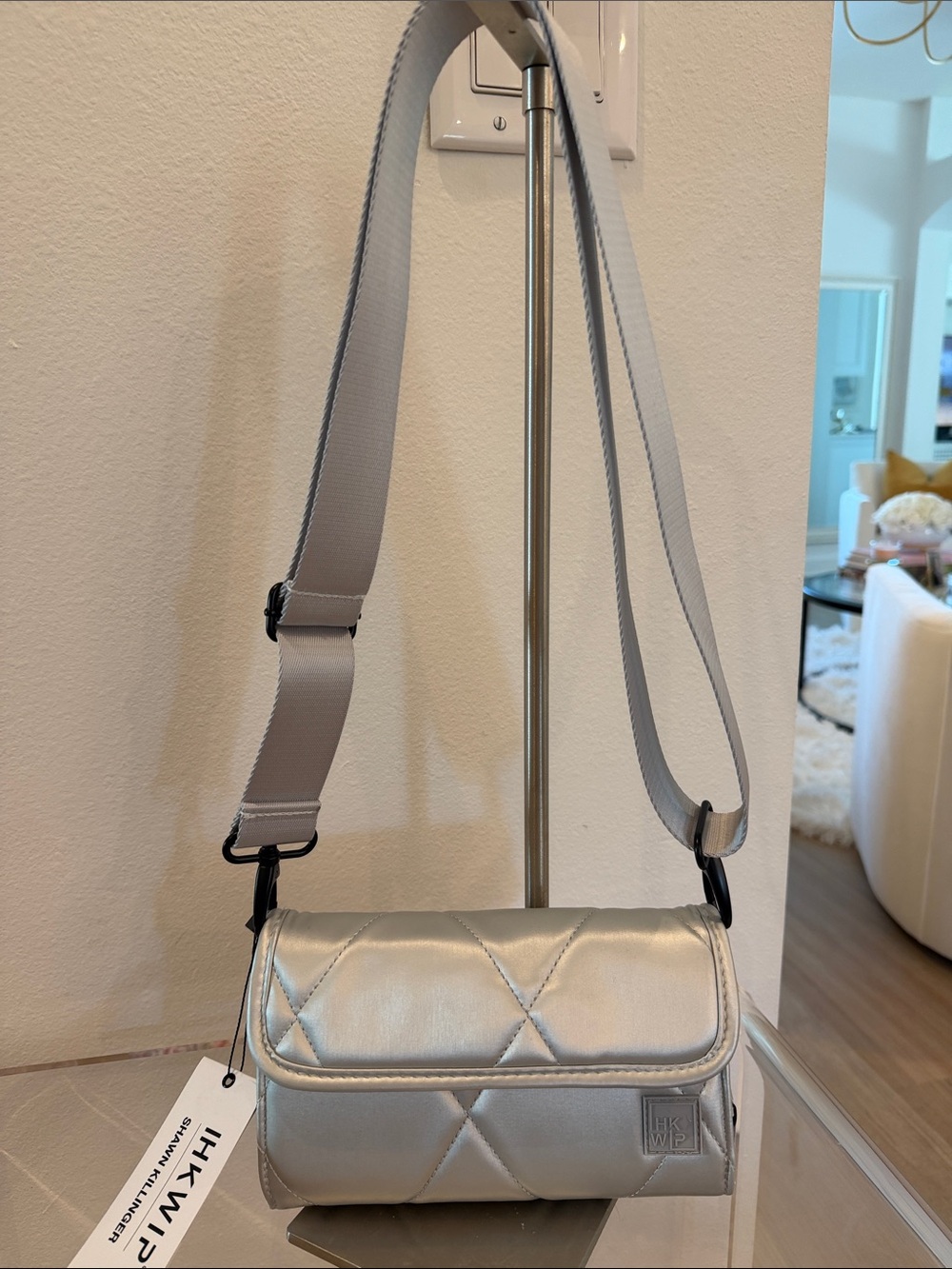 Hk Wip Silver Quilted Mini Crossbody Bag